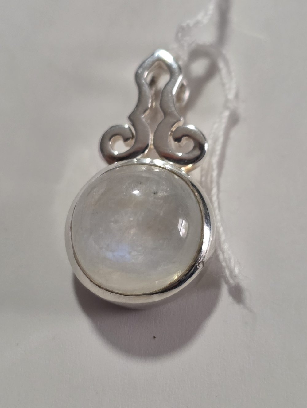 Sterling Silver Rainbow Moonstone Round Pendant - White Moonstone
